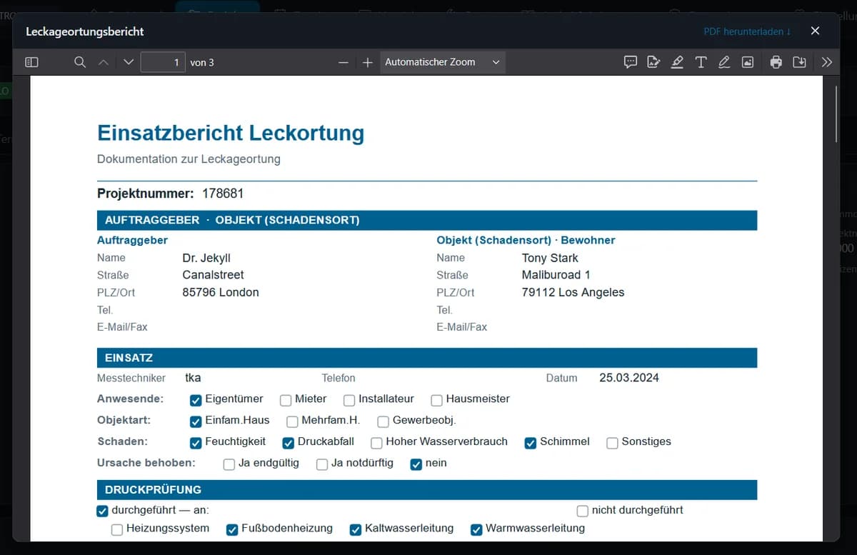 SAM:I Leckageortungsbericht als PDF